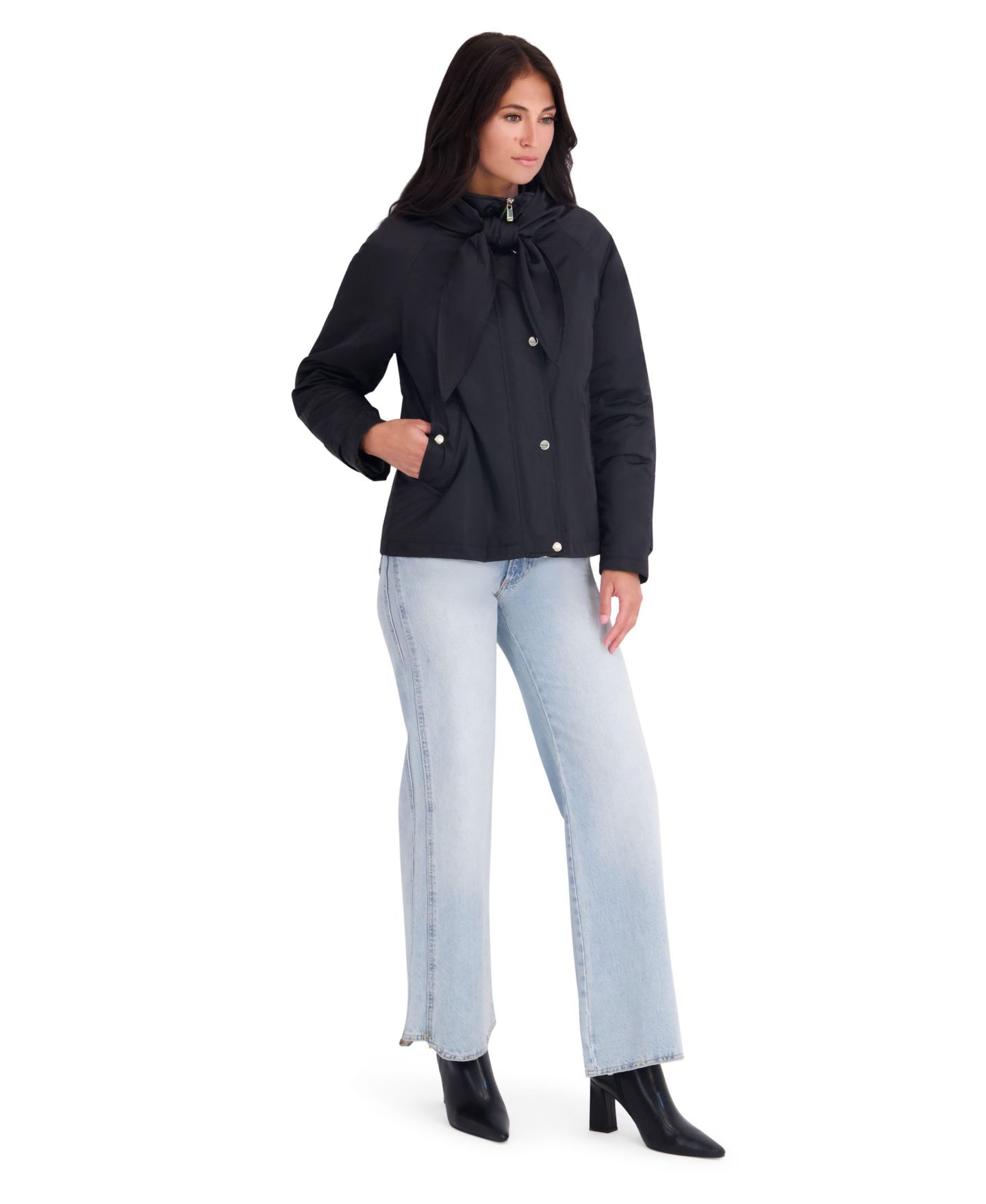 Женская куртка Kensie Satin Hooded With Attached Scarf, цвет: Чёрный — фото 2