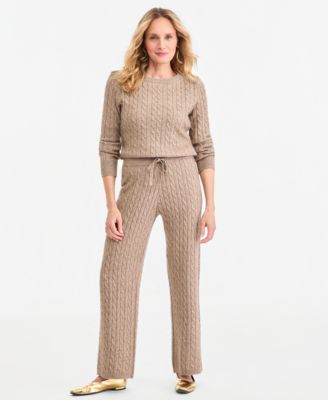 Women's Shine Cable-Knit Wide-Leg Sweater Pants