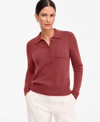 Women's 100% Cashmere Half-Button Collared Sweater