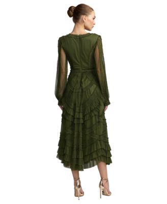 green ruffle dress long sleeve Women's Dresses long sleeve ruffle maxi dress