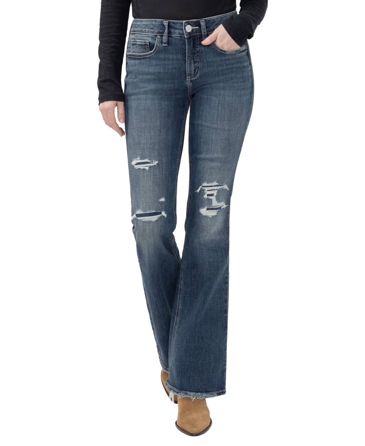 Silver Jeans Co. Women's Suki Distressed Mid-rise Bootcut Jeans In Mix Tape
