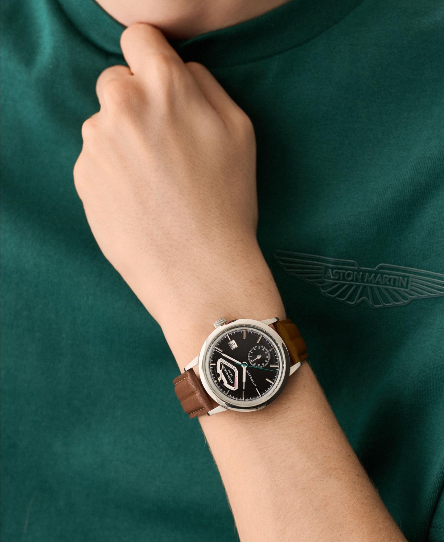 Мужские часы Aston Martin Automatic Round Brown Leather Strap Watch 40mm — фото 5