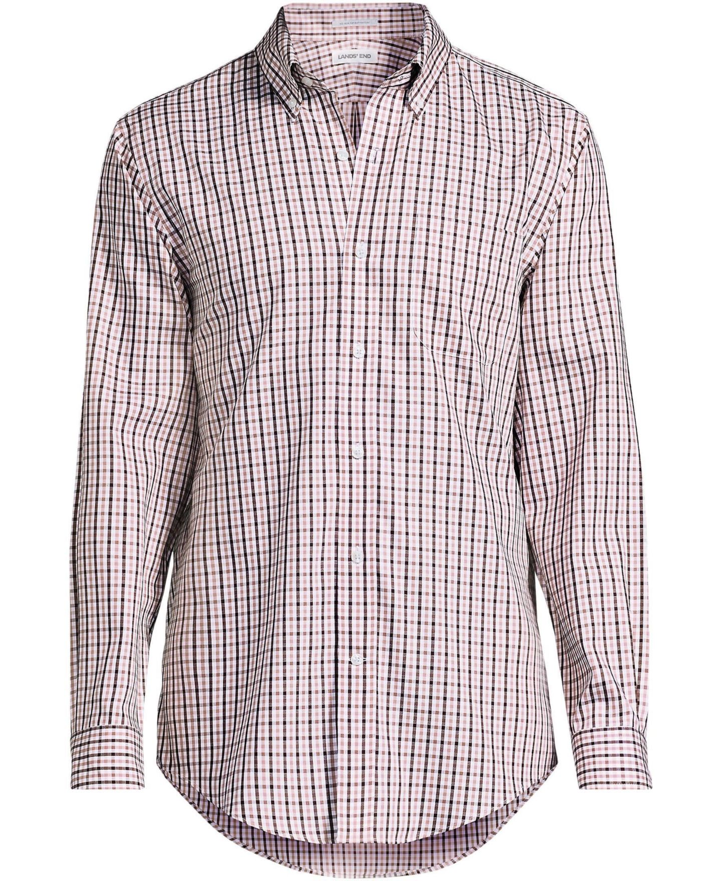 Мужская рубашка Lands' End No Iron Supima Cotton Pinpoint Buttondown Collar Dress Shirt, цвет: Бордовый / Розовато-лиловый разноцветный клетчатый — фото 3
