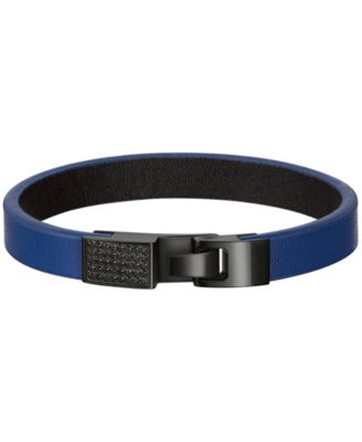 Men's Black Spinel Marine Star Leather Minimalist Bracelet, 8.5"