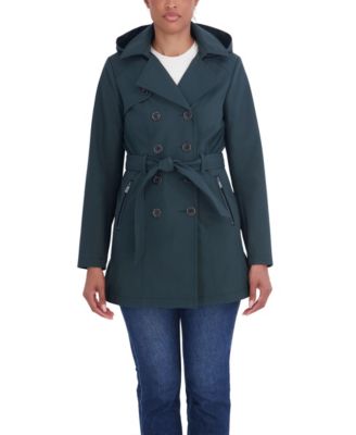 Women's Belted Double Breasted Soft Shell Trench Coat With Detachable Hood