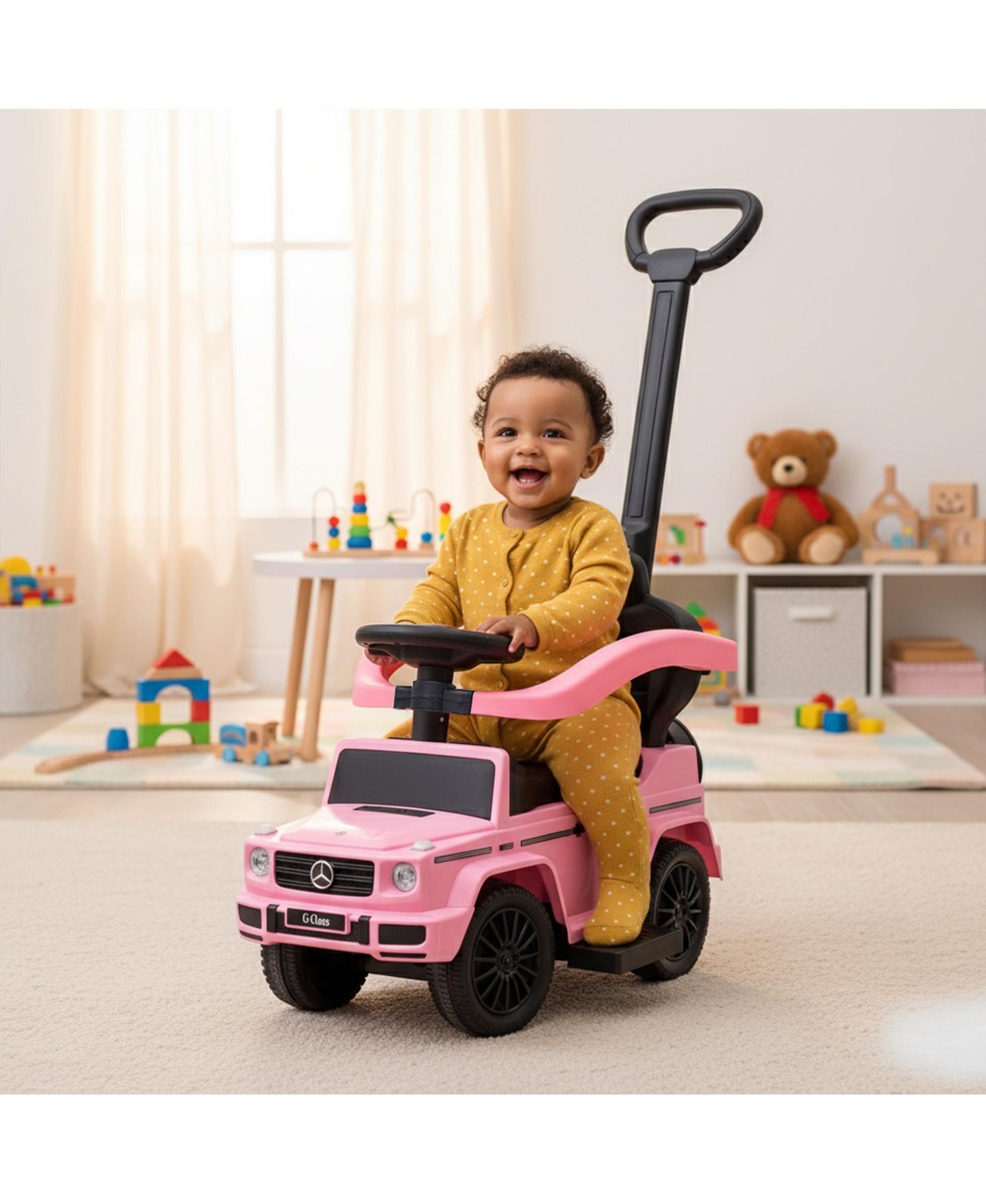 Детская игрушка Best Ride on Cars Kids Outdoor Stroller Mercedes G-Wagon 3 in 1 Push Car, Baby Pink — фото 4