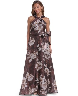 Women's Twist Neck Ballgown Floral Halter Wedding Guest Gown