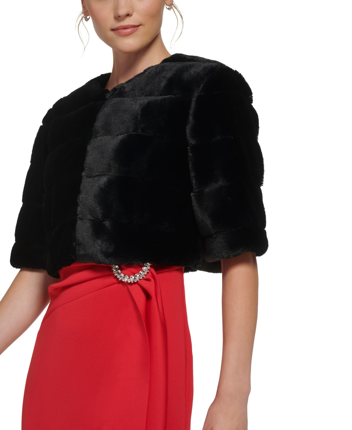 Женская куртка Eliza J Furbie Faux Fur Cropped Jacket, цвет: Чёрный — фото 4