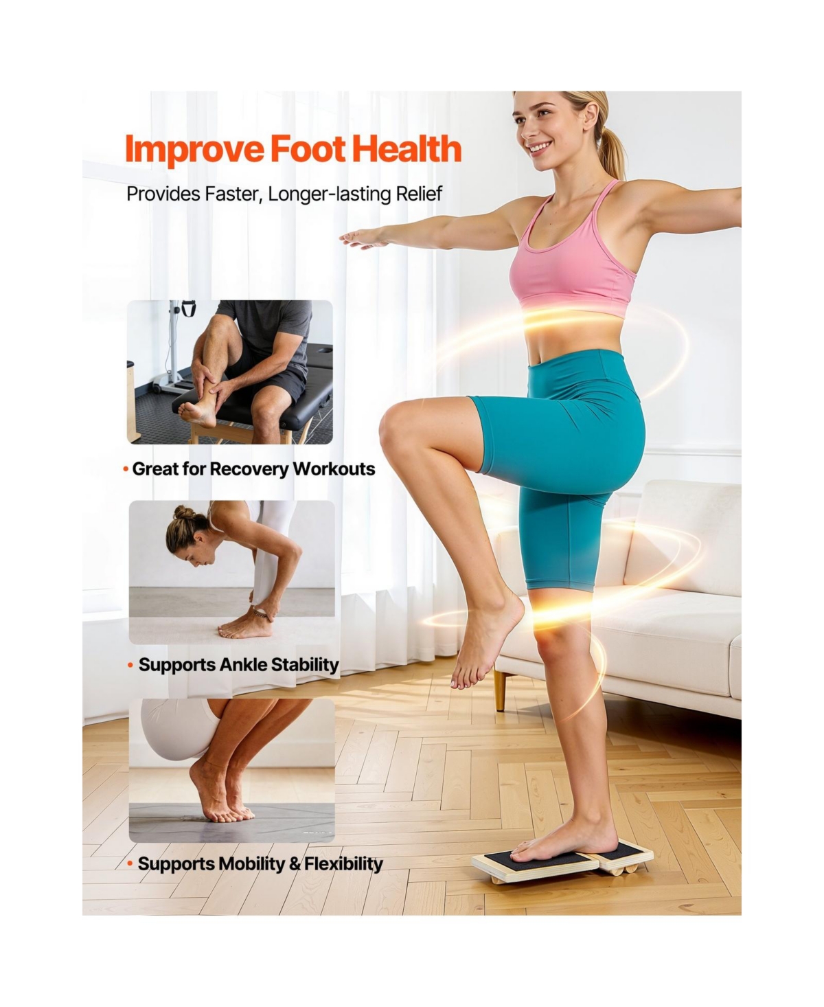 Sugift Compact Wooden Foot and Ankle Balance Board Wobble Trainer with Storage Bag