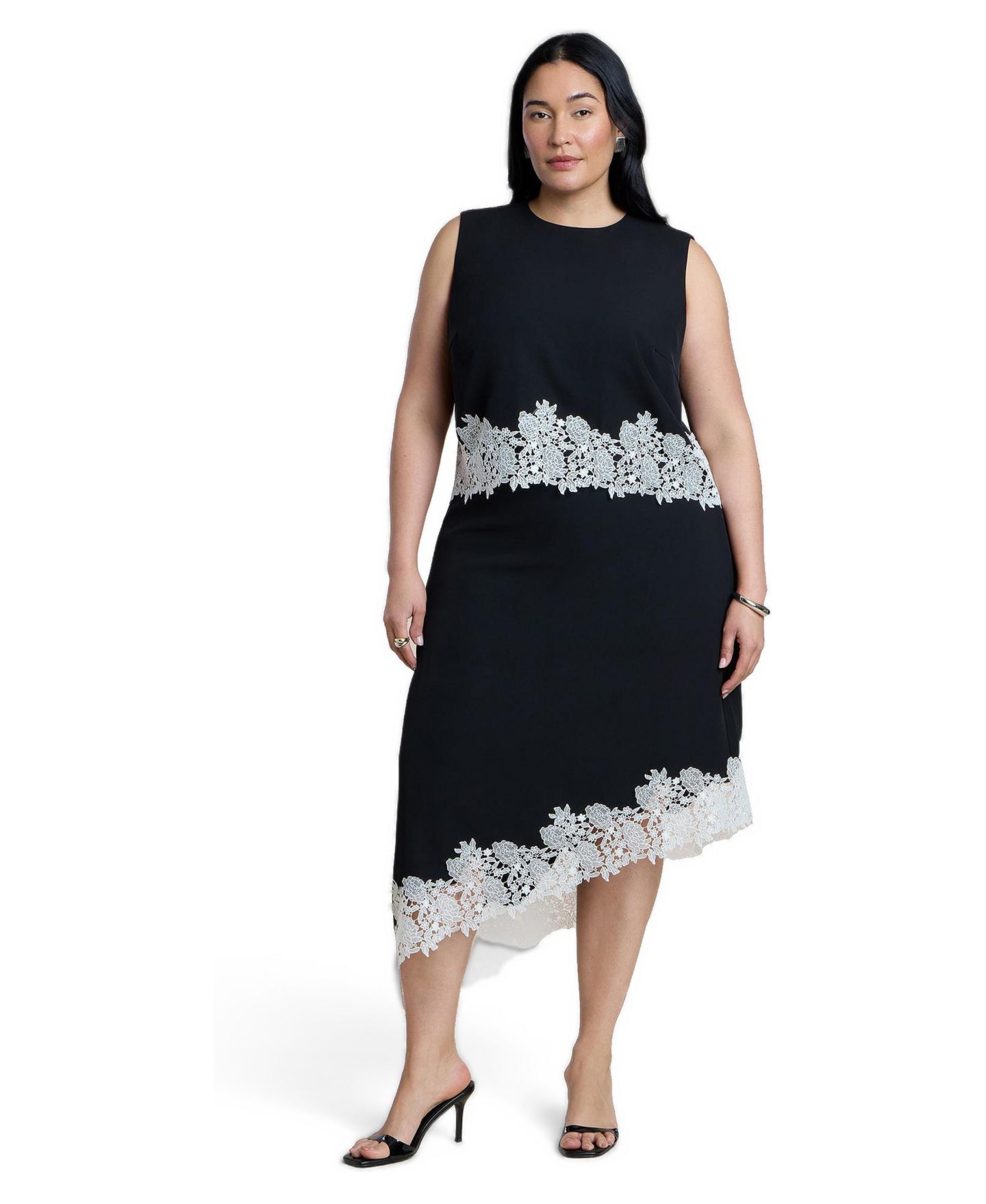 Женский топ ELOQUII Plus Size Lace-Trimmed Jewel Neckline, цвет: Чёрный оникс — фото 3