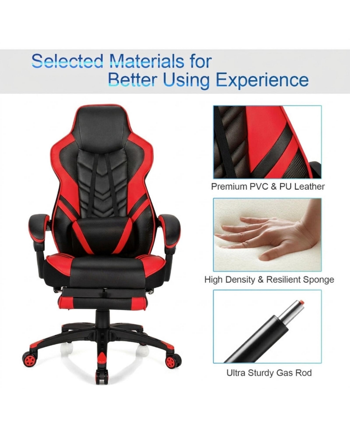 Gouun Adjustable Gaming Chair with Retractable Footrest and Lumbar Pillow