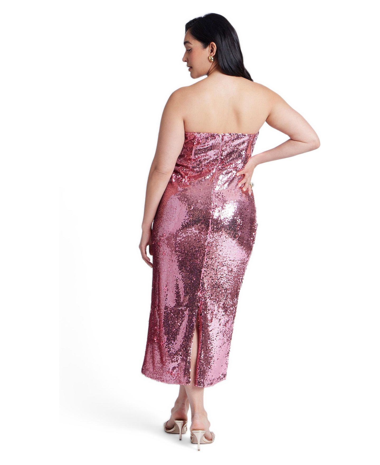 Женское платье ELOQUII Corset Bodice Sequin Midi, цвет: Розовый — фото 3