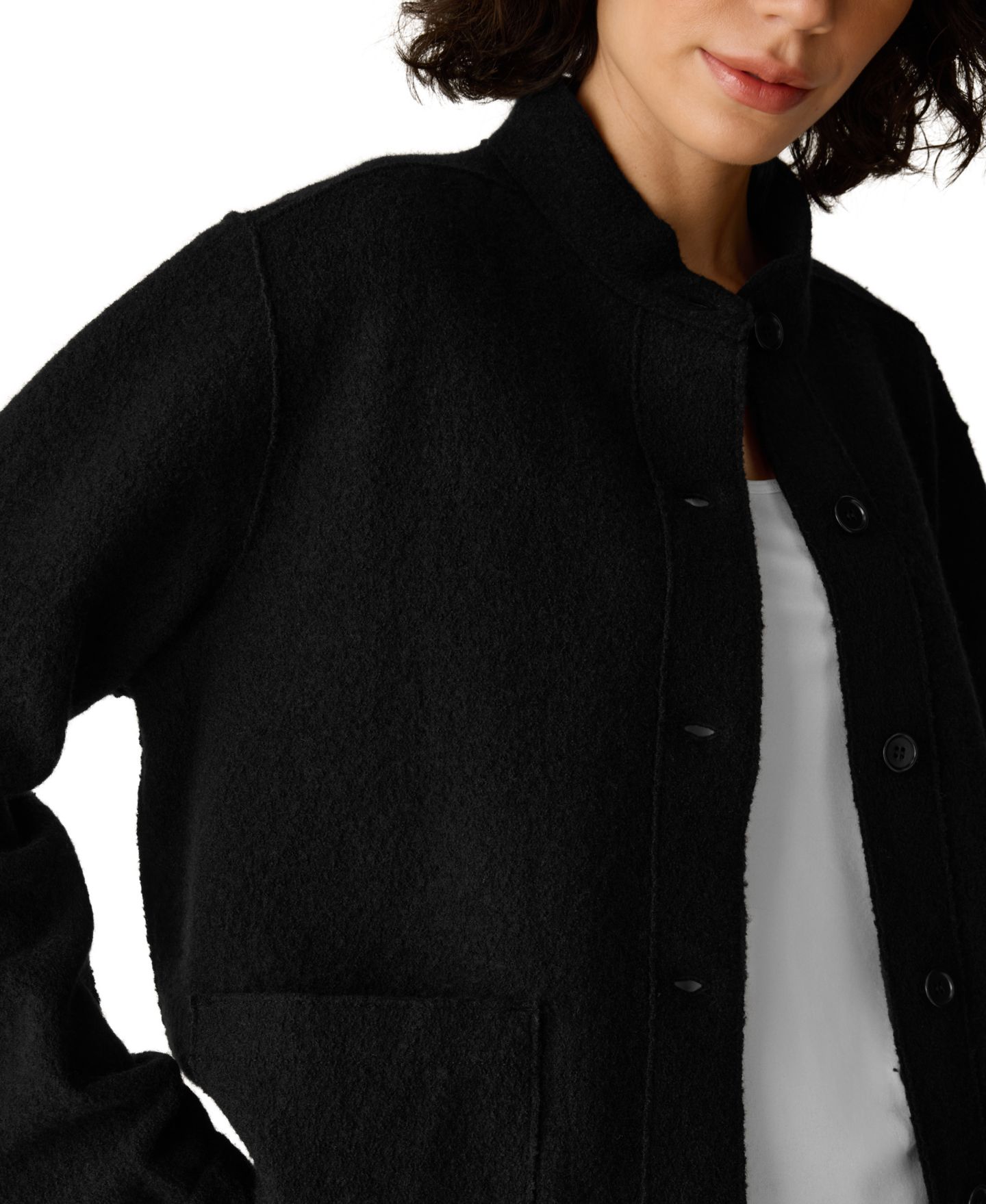 Женская куртка Eileen Fisher Stand Collar Boiled Wool Short, цвет: Чёрный — фото 3