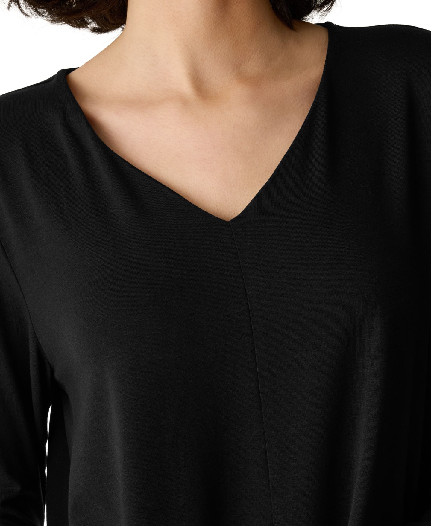 Женский топ Eileen Fisher Lyocell V-Neck Long-Sleeve Tunic, цвет: Чёрный — фото 3