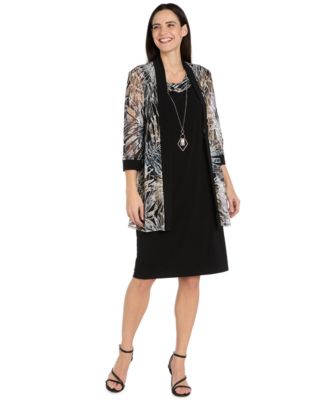 Petites Printed A-Line Scoop Neck 2-Piece Dress and Jacket Set
