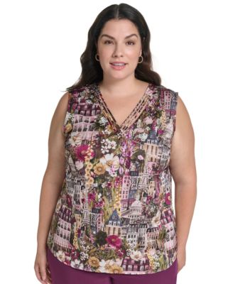 Plus Size Graphic-Print V-Neck Blouse
