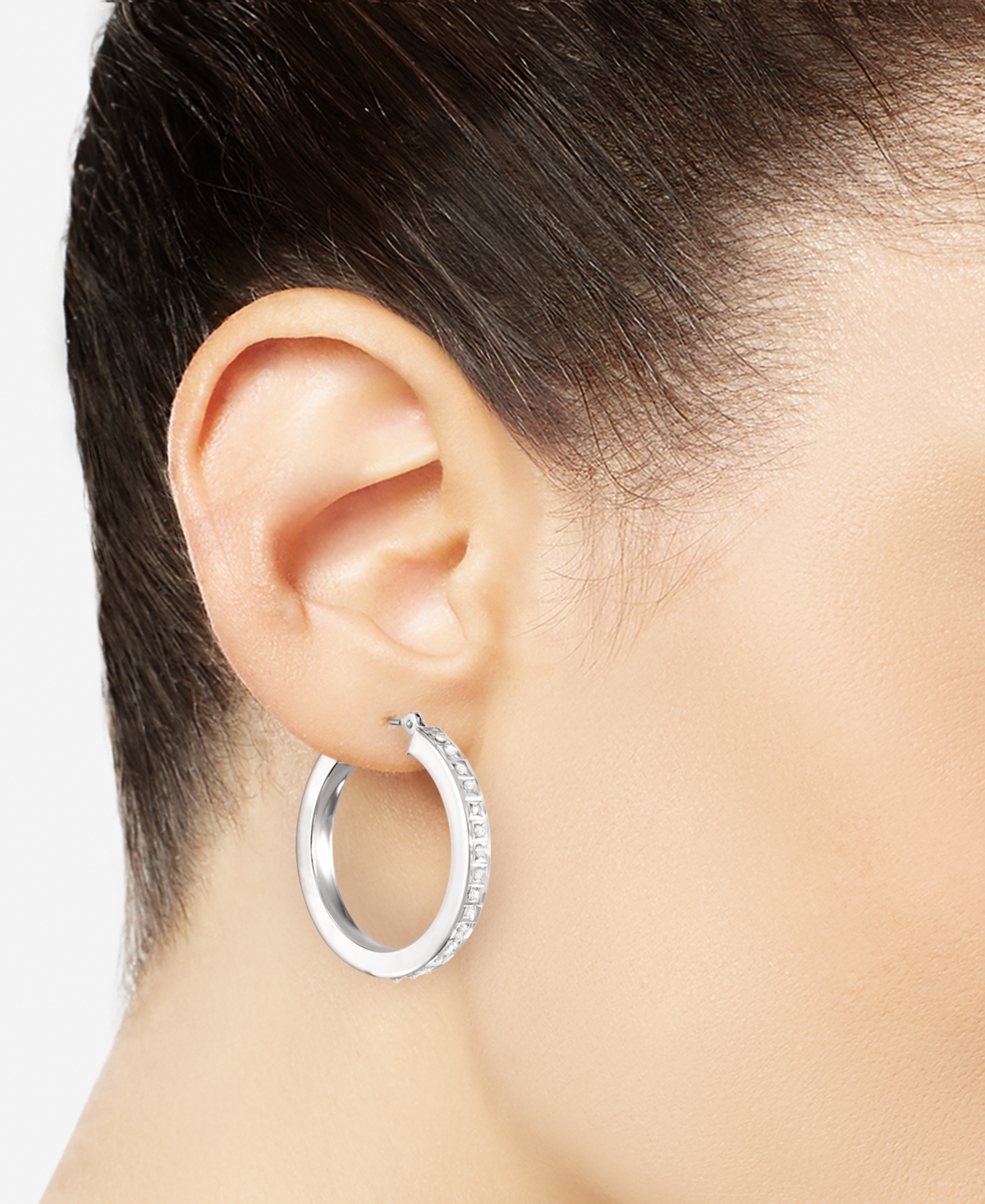 Macy's Diamond Round Hoop Earrings (0.01 ct. t.w.) in 10k White Gold