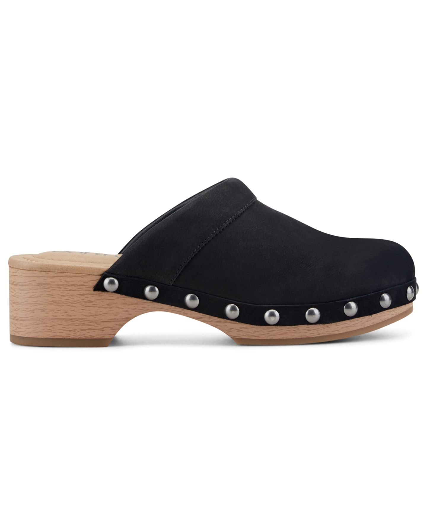 Женские сабо Earth Kimber Leather Studded Block Heel, цвет: Чёрный нубуковый — фото 2