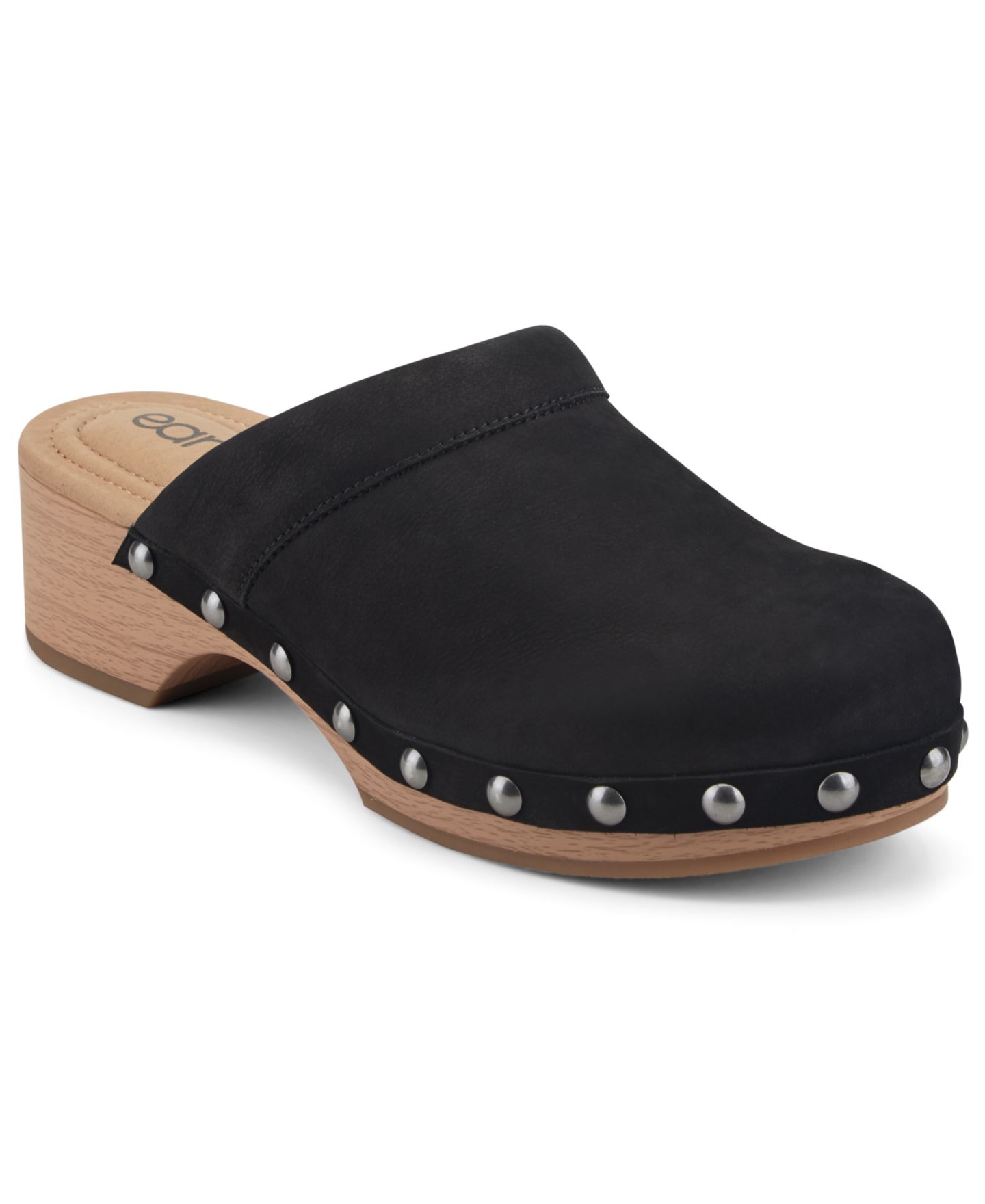 Женские сабо Earth Kimber Leather Studded Block Heel, цвет: Чёрный нубуковый — фото 1