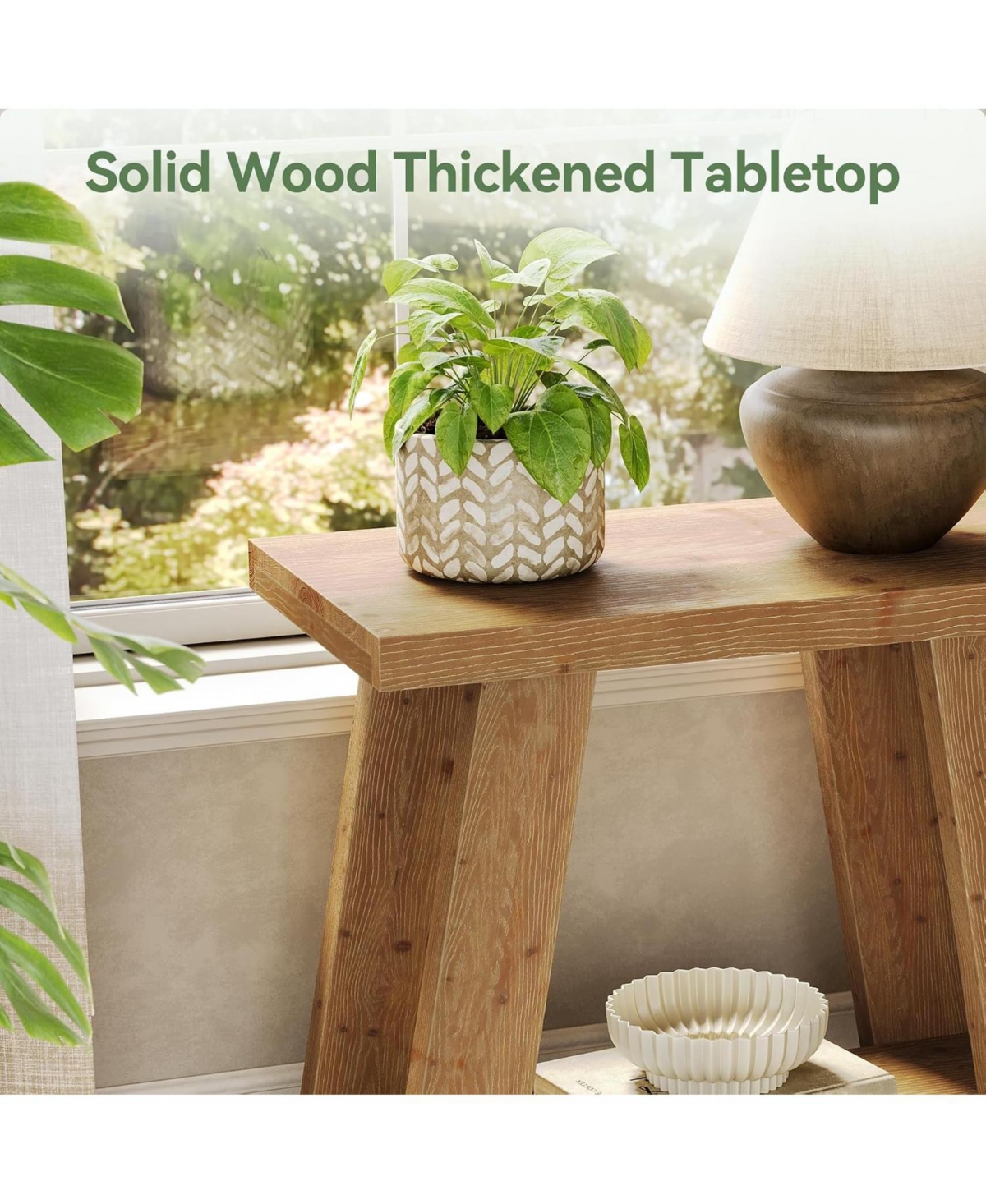 Tribesigns Solid Wood End Table with 2-Tier Storage Shelf, Side Table