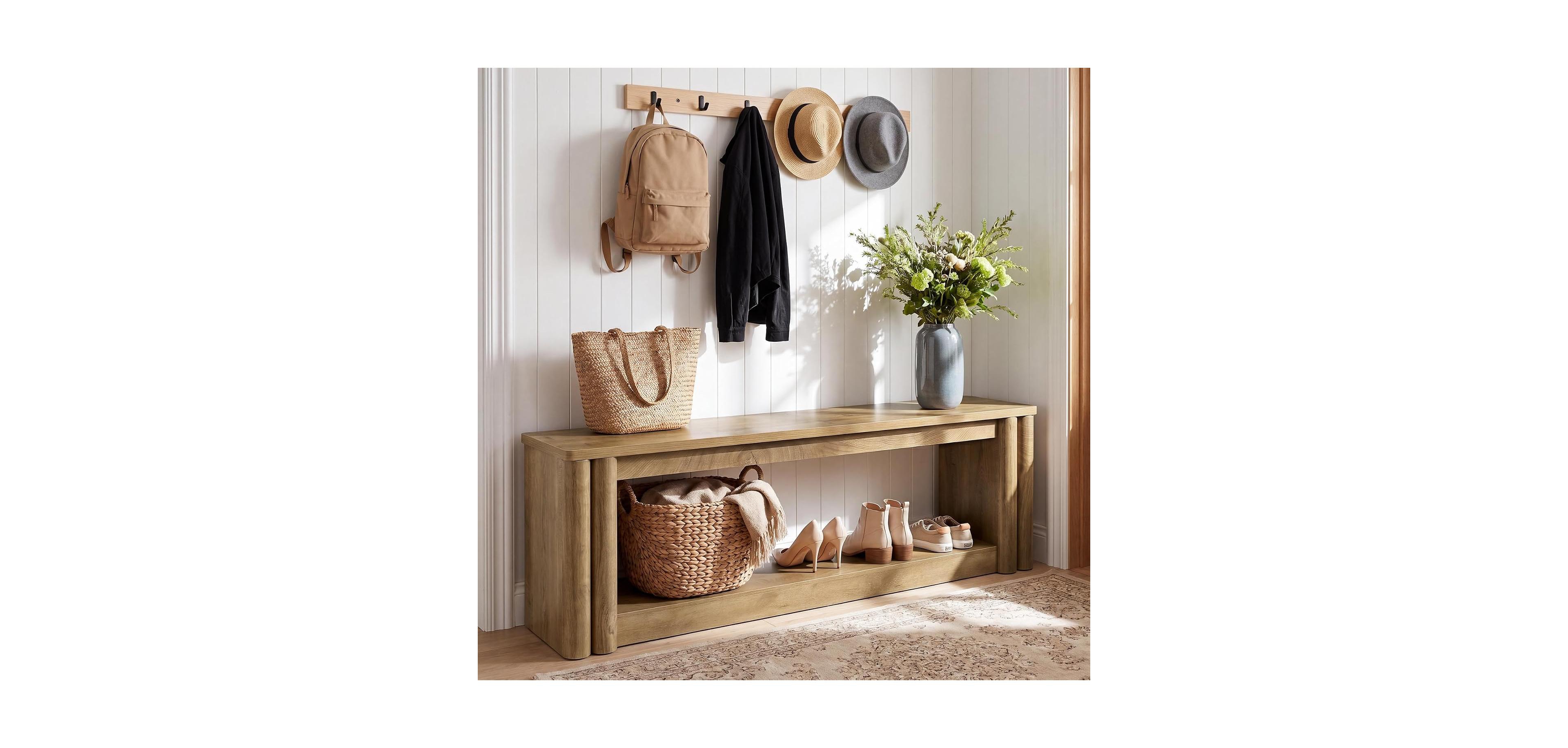 Tribesigns 70.8-Inch Long Entryway Shoe Bench, 2-Tier