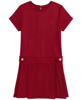 Girls' 2T-6X Pleated Ponte Short-Sleeve Dress