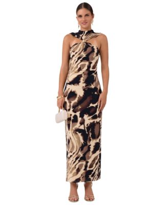 Women's Pricilla Midi Halter Abstract-Print Shoulder-Cutout Dress