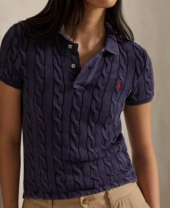 Women's Cable-Knit Polo Shirt - thumbnail 2