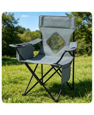 Folding Camping Chair with Cooler Bag, Cup Holder, Side Pocket and 330-lb Capacity