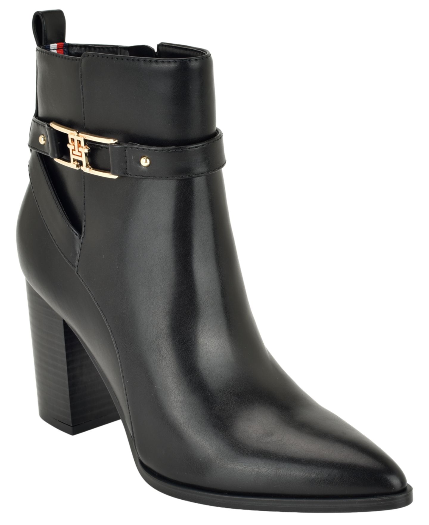 Женские ботинки Tommy Hilfiger Midna Pointed Toe Block Heel Buckle Dress Booties, цвет: Чёрный — фото 1