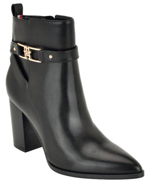 Женские ботинки Tommy Hilfiger Midna Pointed Toe Block Heel Buckle Dress Booties, цвет: Чёрный