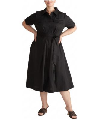 Plus Size City Midi-Length Button-Front Poplin Shirtdress