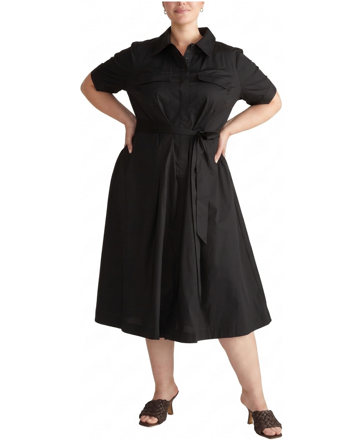 Universal Standard Plus Size City Midi-Length Button-Front Poplin Shirtdress - Black