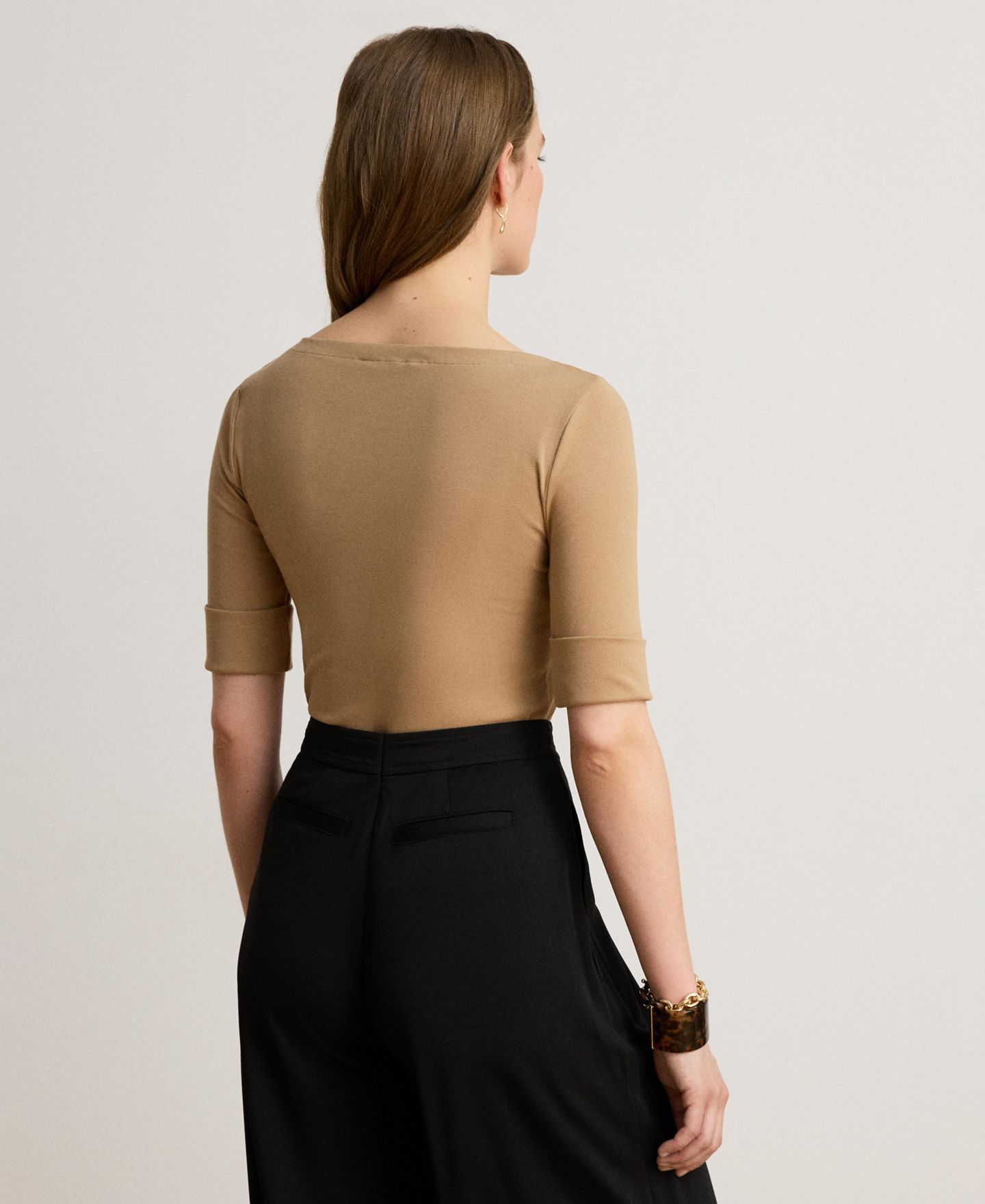 Женский топ Lauren Ralph Lauren Stretch Boatneck, цвет: Верблюжий — фото 5