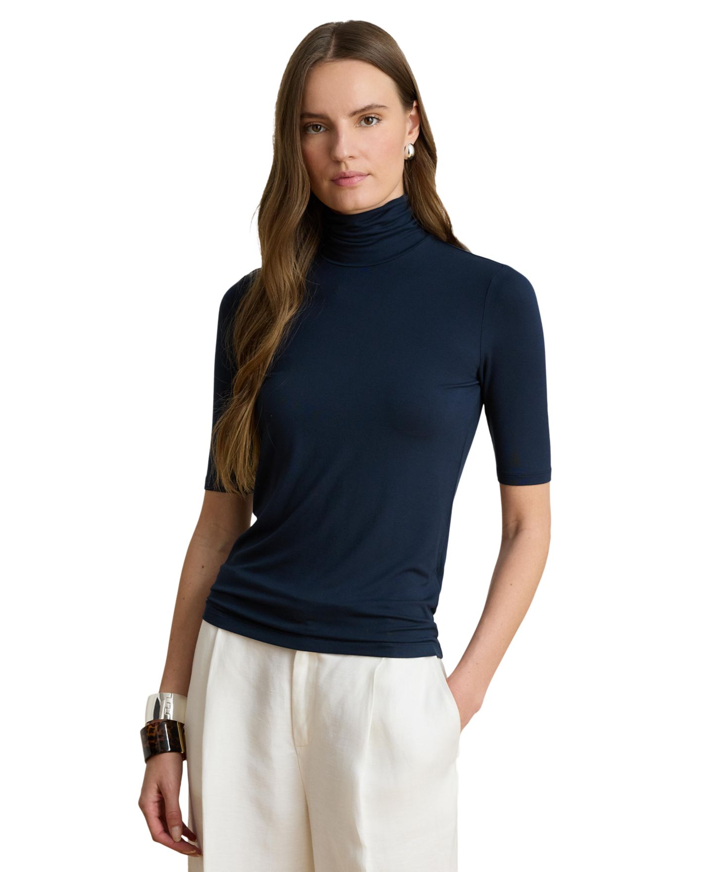Женский топ Lauren Ralph Lauren Slim-Fit Turtleneck, цвет: Тёмно-синий — фото 1