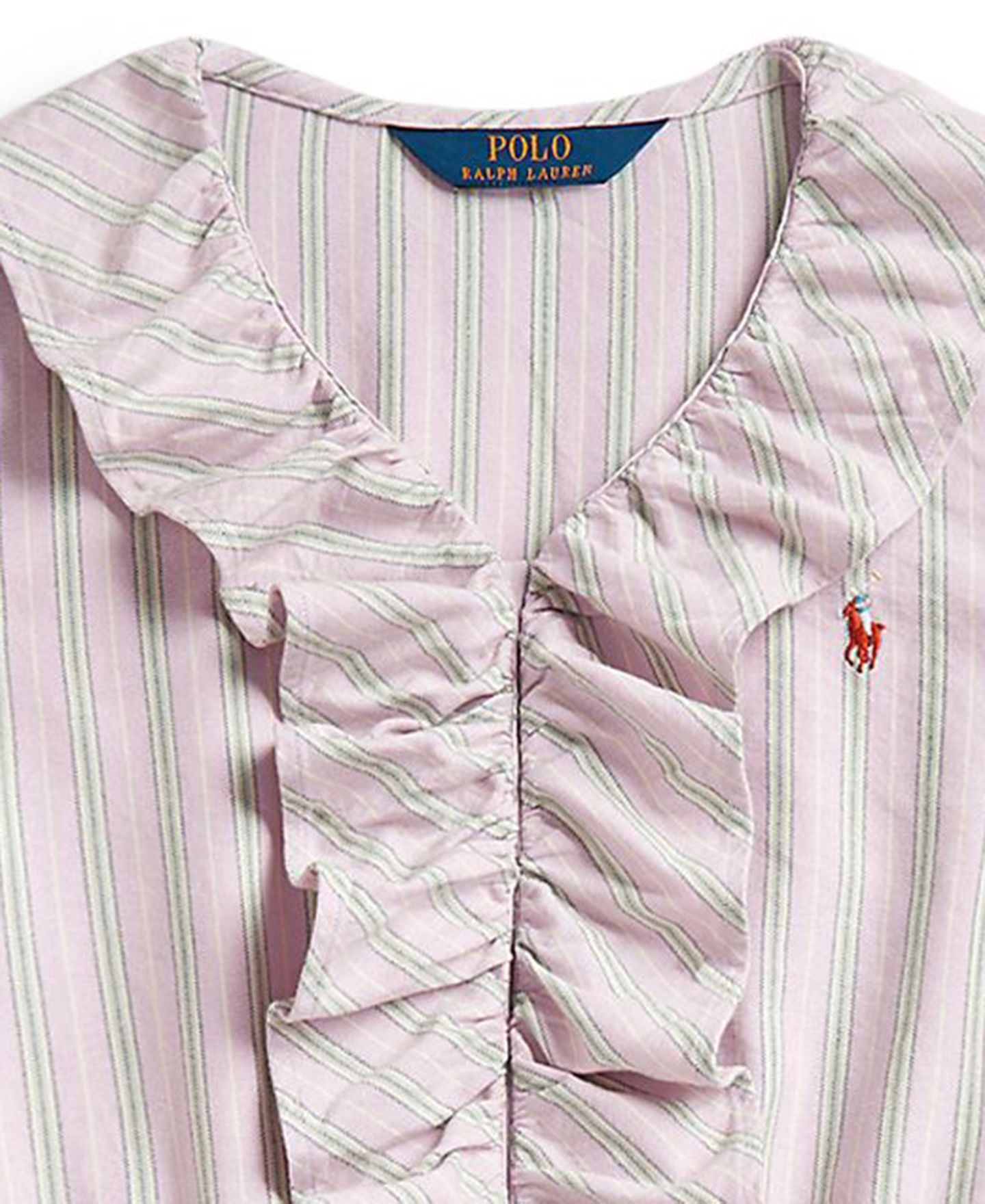 Платье Polo Ralph Lauren Striped Ruffled Cotton Oxford Dress для девочек, цвет: Розовый — фото 3