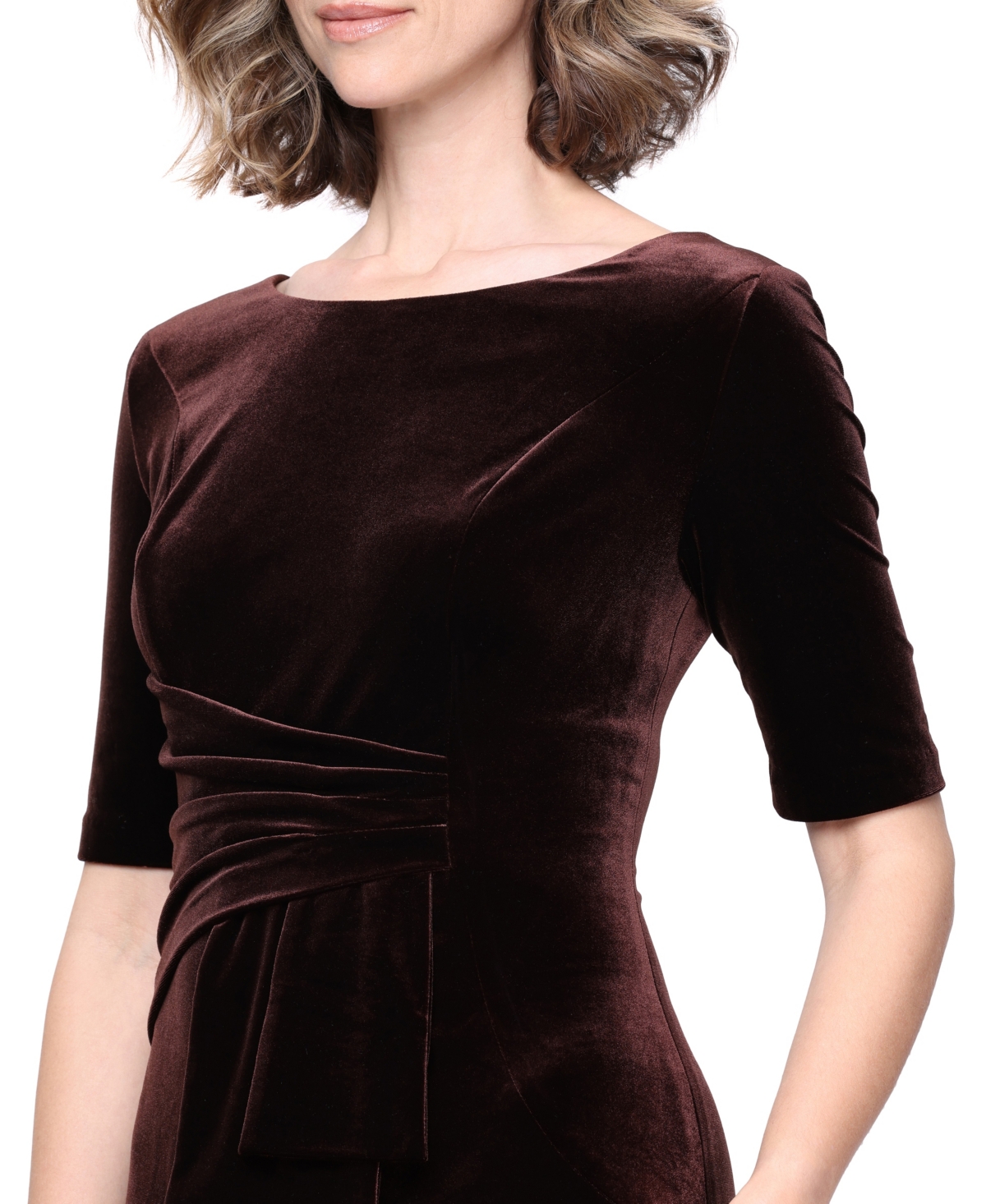 Alex Evenings Women's Velvet Ruched-Waist Boat-Neck Dress