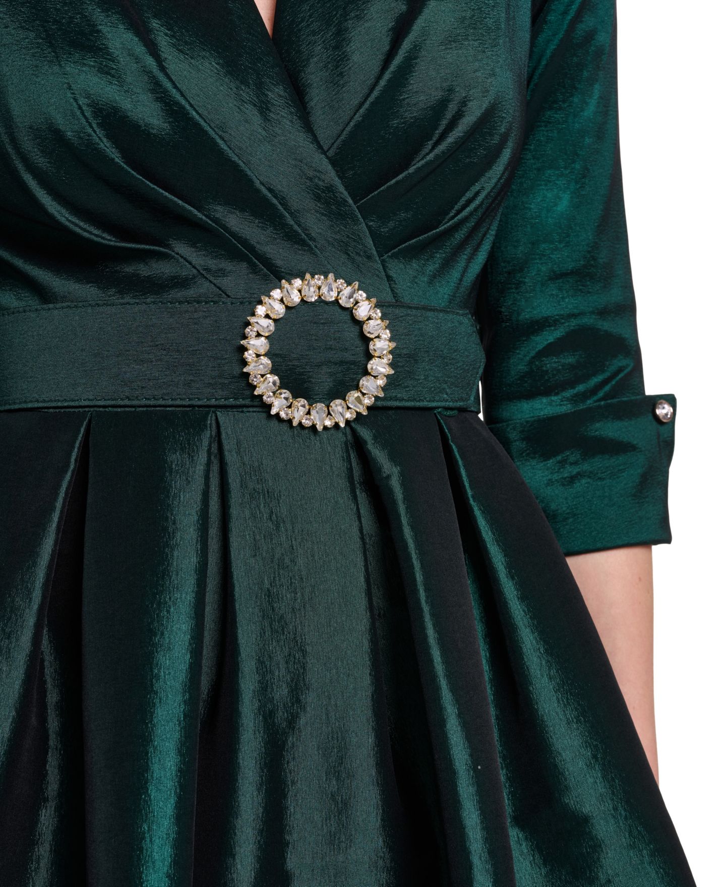 Женское платье Jessica Howard Satin V-Neck 3/4 Sleeve, цвет: Тёмно-зелёный — фото 4