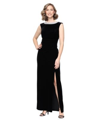 Women's Stretch Velvet Boat Neck Sleeveless Dress