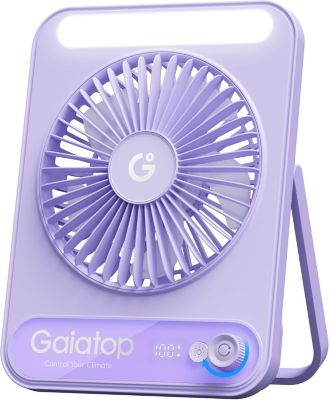 Small Desk Fan, 4000mAh Portable Fan for Travel with 3 LED Light, Max 18 Hrs Desk Fans Quiet for Bedside Desktop, Ultra-Slim Mini Fans.