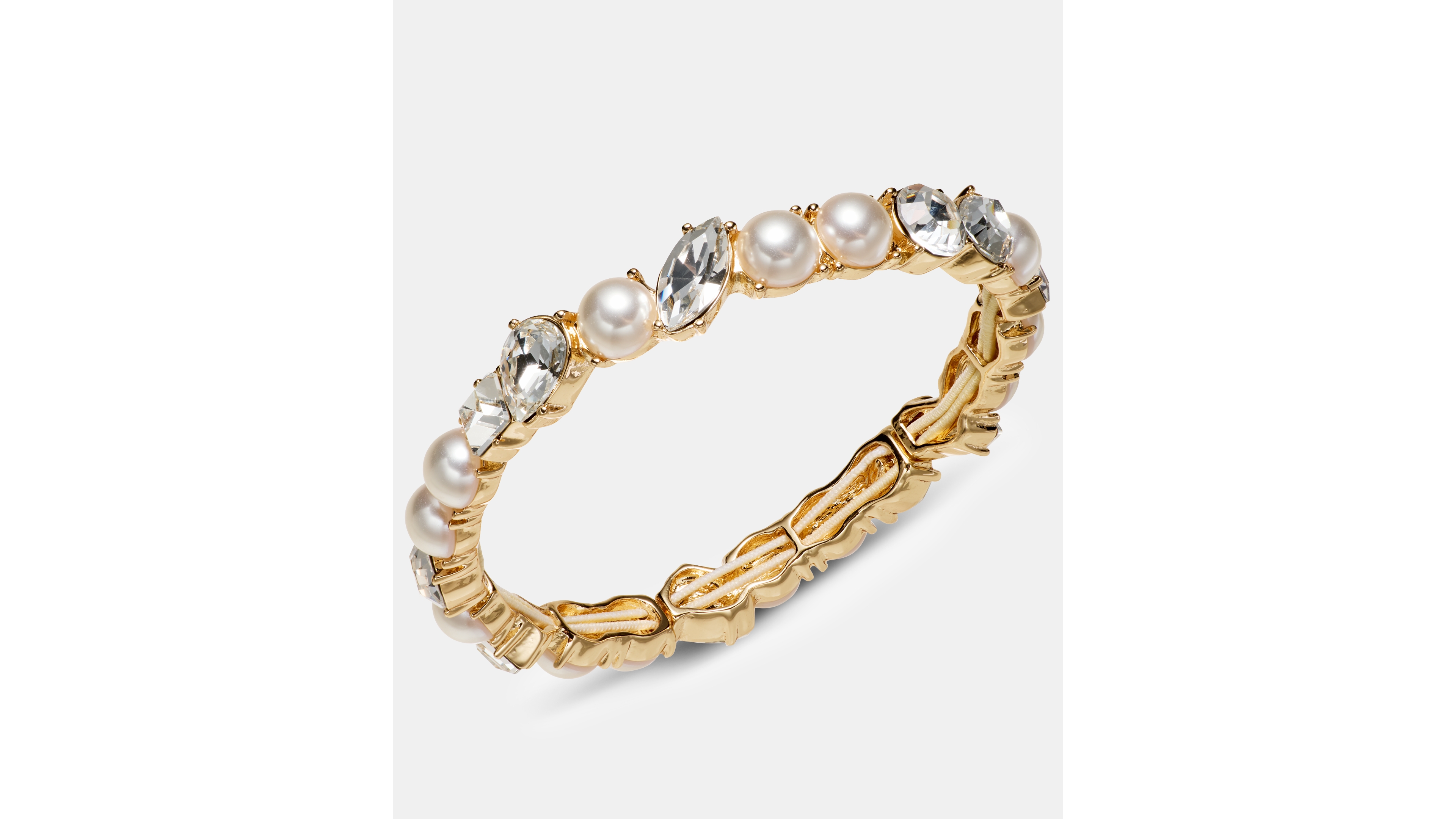 Anne Klein Glass Crystal and Imitation Pearl Gold-Tone Cluster Stretch Bracelet