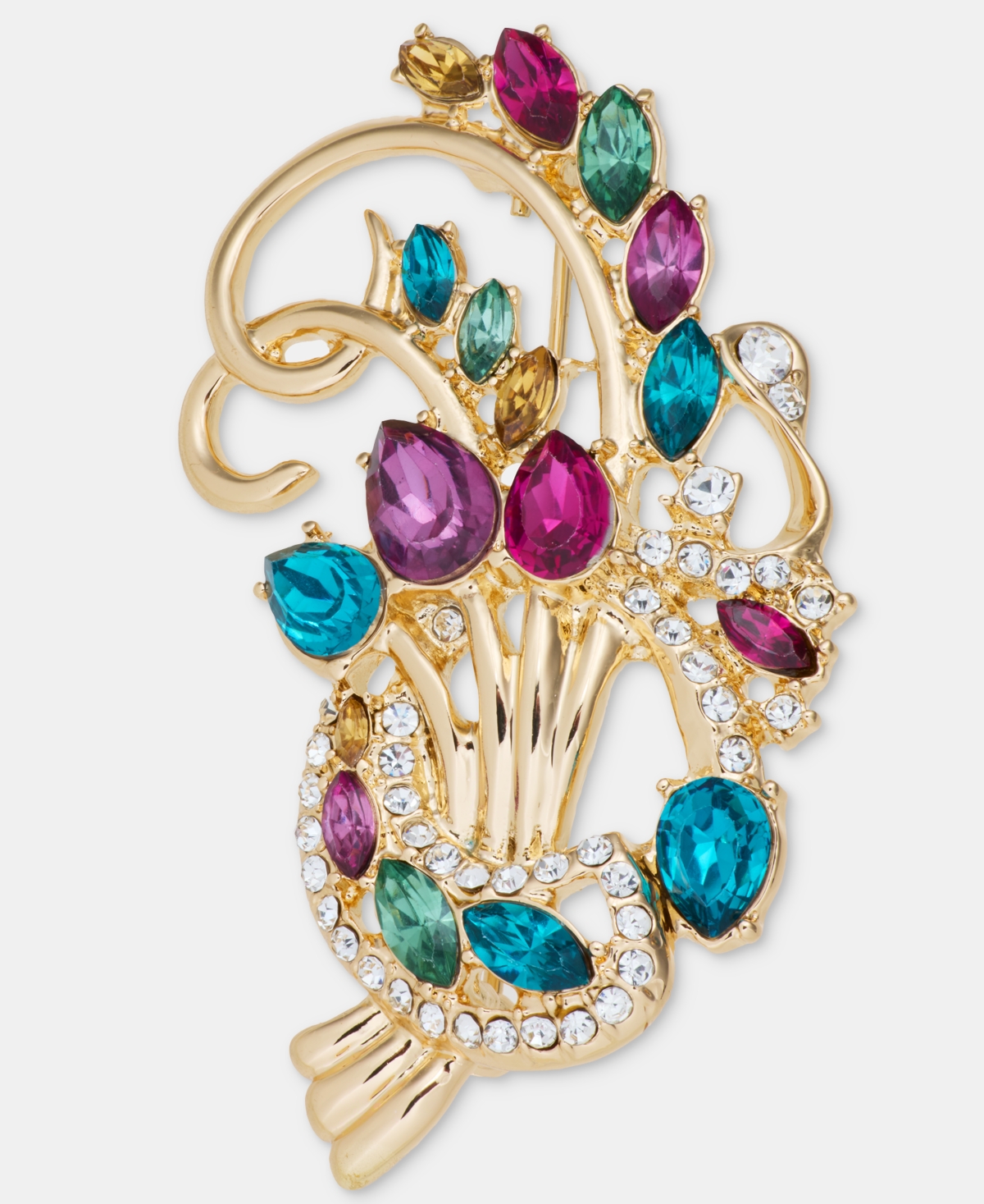 Anne Klein Gold-Tone Multicolor Crystal Cluster Brooch - Multi