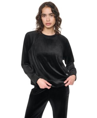 Women's Velour Raglan Long-Sleeve Pullover Top with Metallic Logo Satin Patch