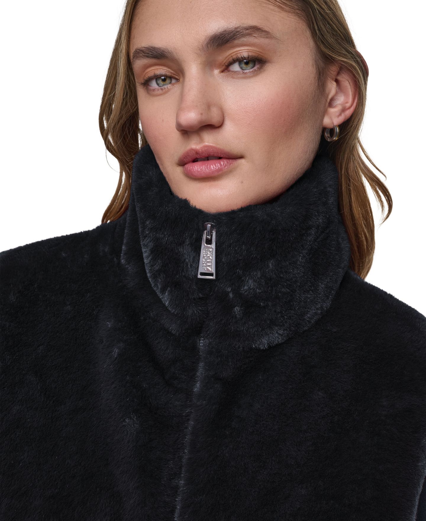 Женский жилет DKNY Sport Mock-Neck Ribbed-Knit Hem Faux Fur Vest, цвет: Чёрный — фото 7