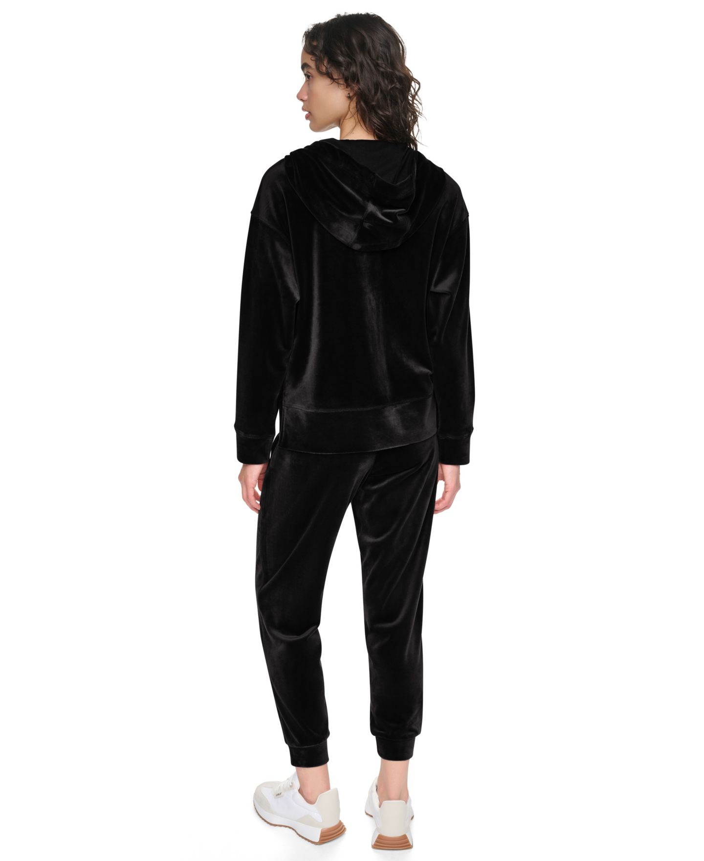 Женское худи DKNY Sport Super-Soft Velour High-Low Hem Zip, цвет: Чёрный — фото 5
