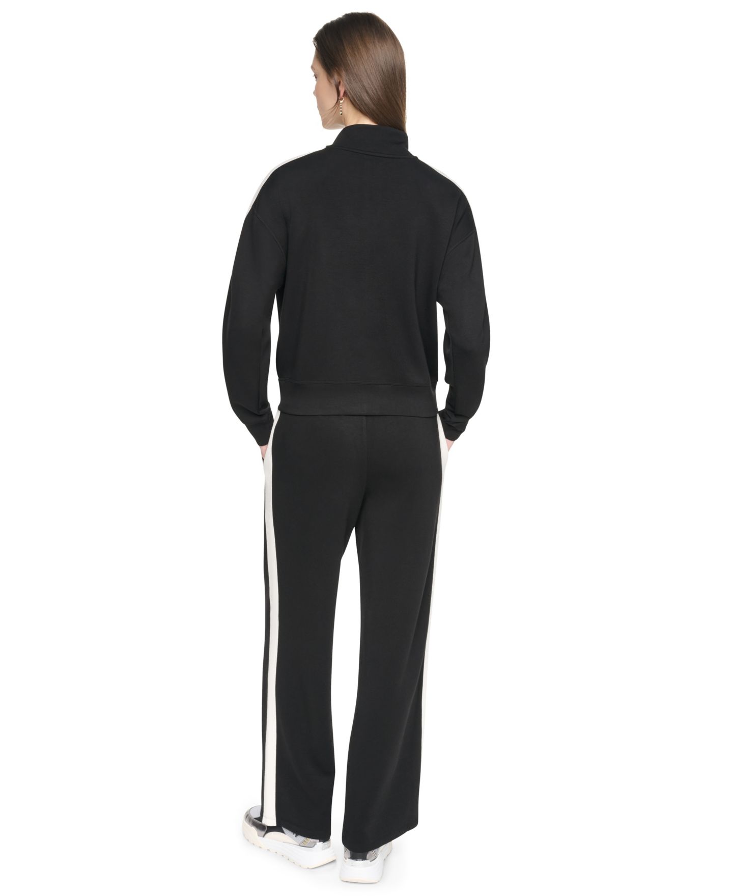 Женская куртка DKNY Sport Side Stripe Scuba Full Zip, цвет: Чёрный / Сливочный — фото 7