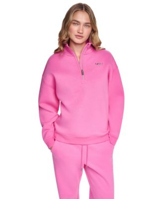 Women's Quarter Zip Metallic Bubble Logo Mock Neck Sweatshirt