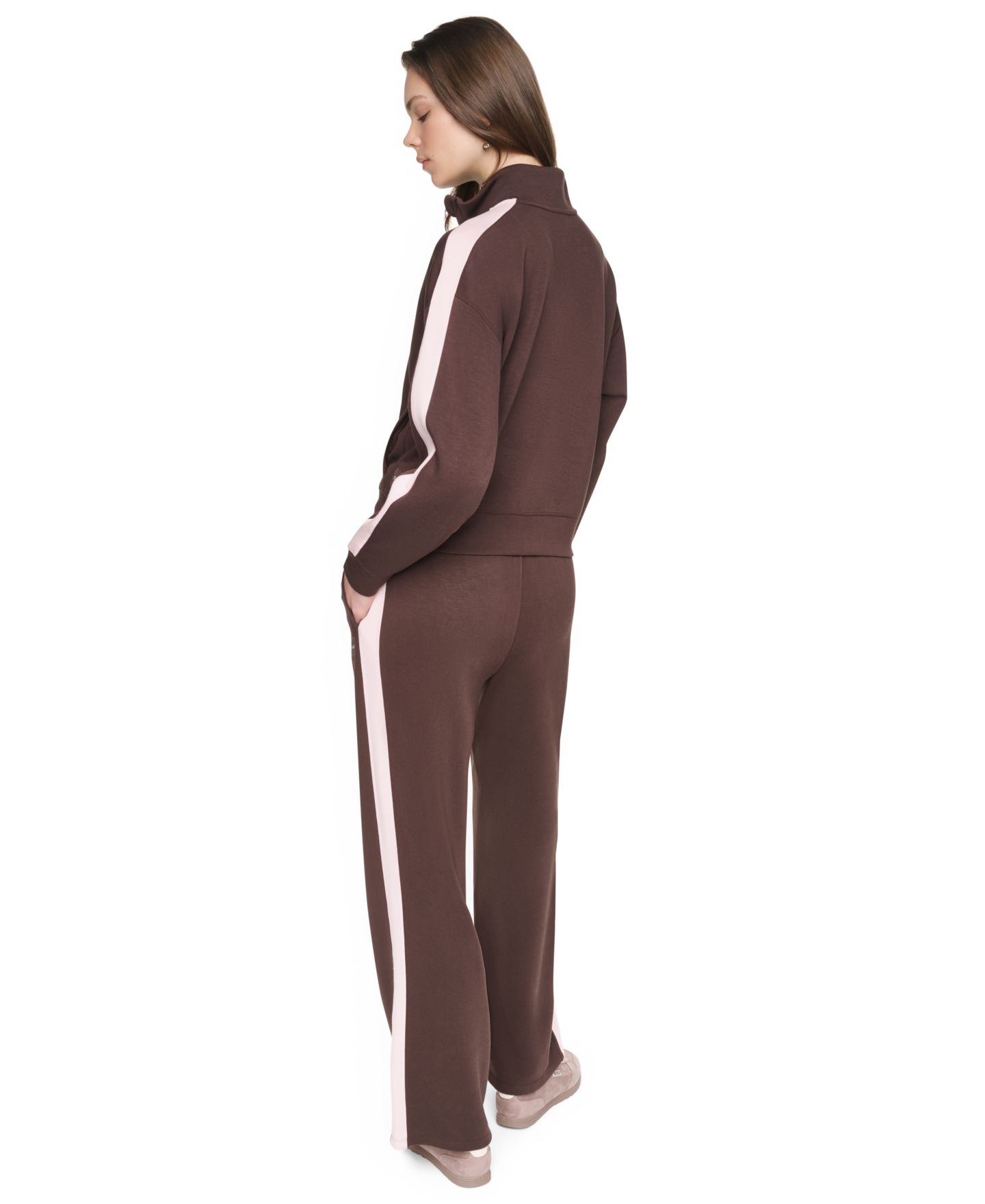 Женская куртка DKNY Sport Side Stripe Scuba Full Zip, цвет: Чёрный / Сливочный — фото 11