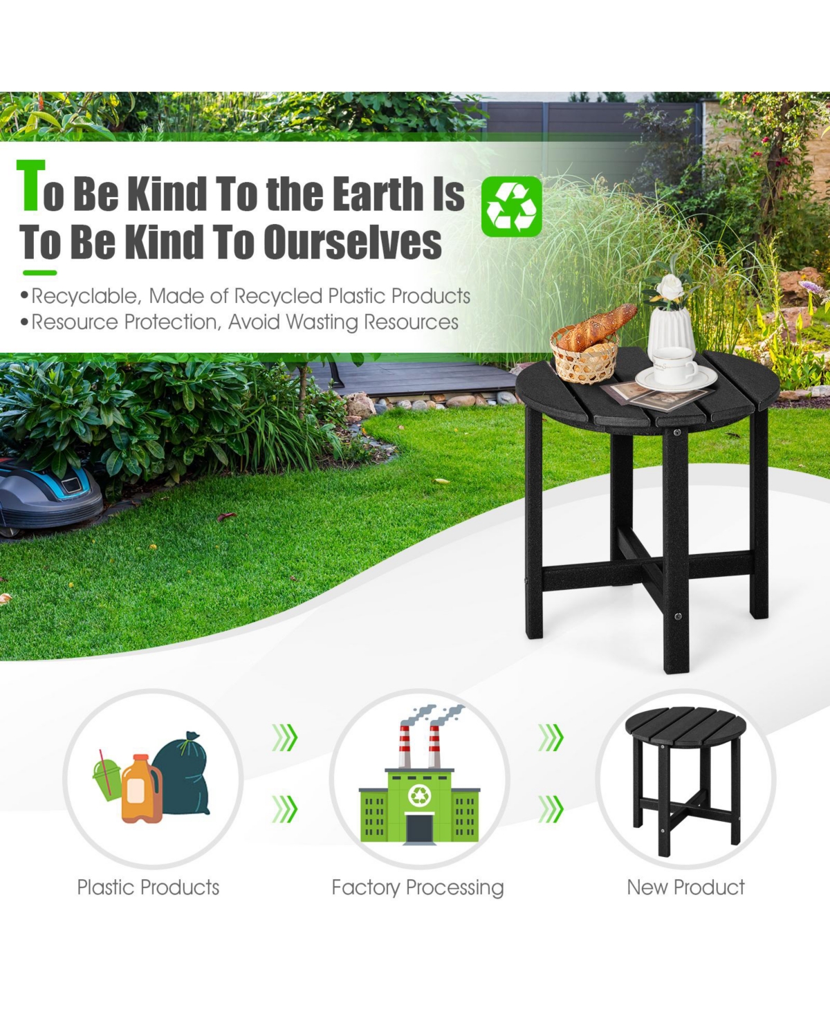 Mecale Set of 2 18 Round Hdpe Adirondack Side Tables, Hold 110 lbs Each