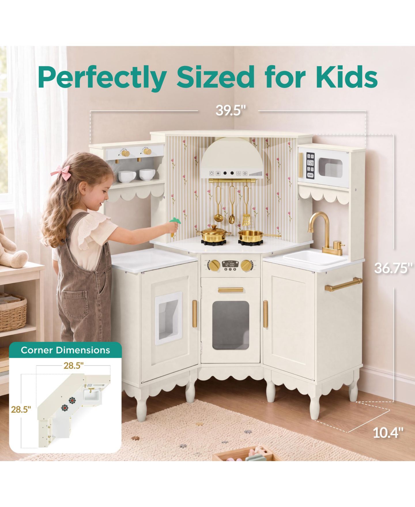 Детская игрушка Best Choice Products Cottage Corner Wooden Play Kitchen, Ages 3+, цвет: Кремовый — фото 2